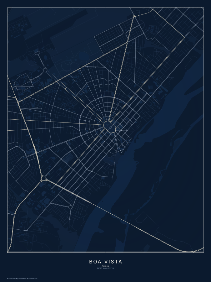 Boa Vista map poster, midnight style