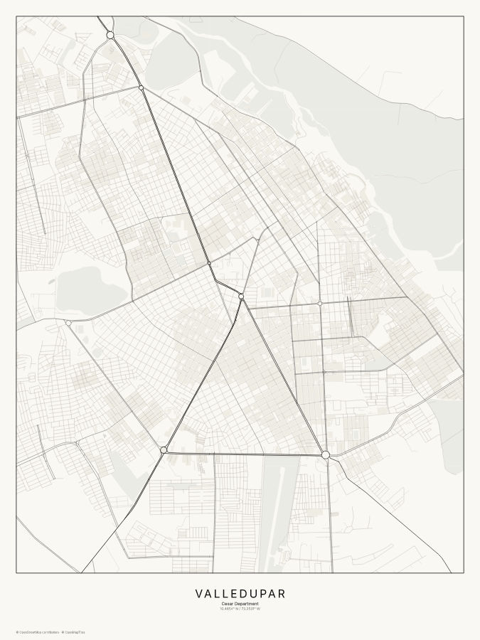 Valledupar map poster, classic style