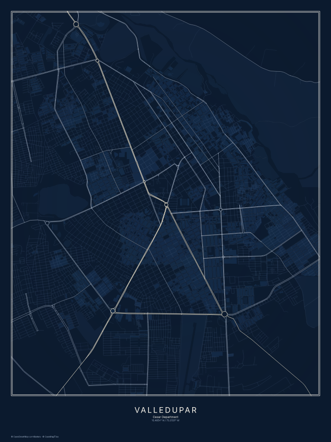 Valledupar map poster, midnight style
