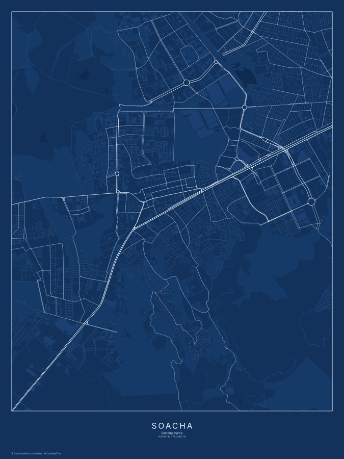Soacha map poster, blueprint style