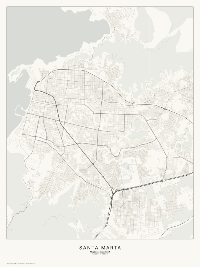 Santa Marta map poster, classic style
