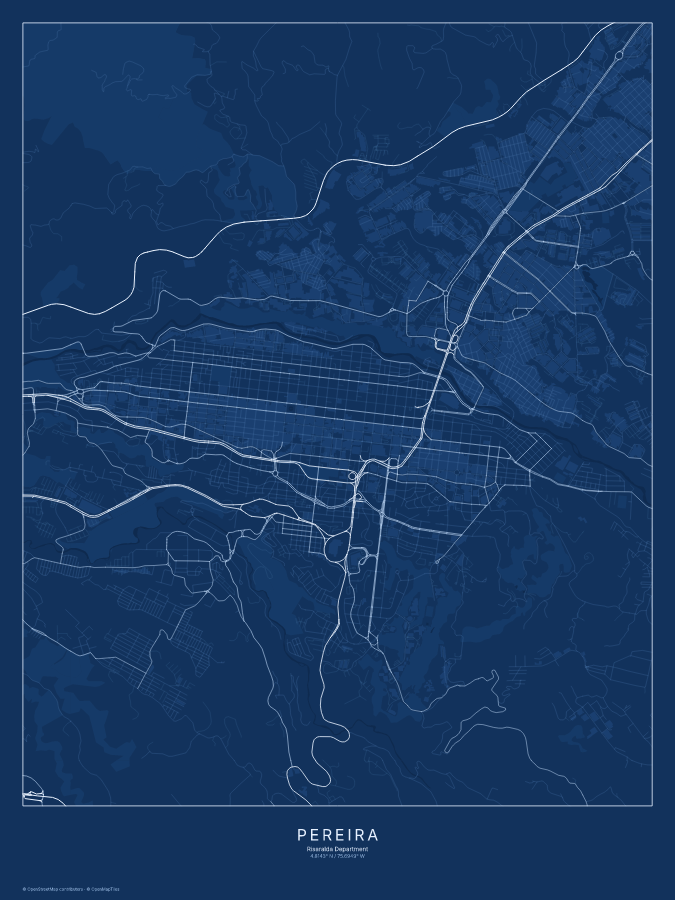 Pereira map poster, blueprint style