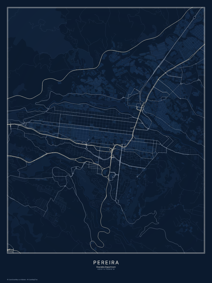 Pereira map poster, midnight style