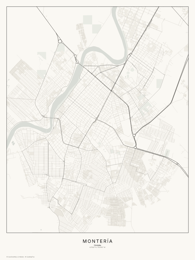 Montería map poster, classic style