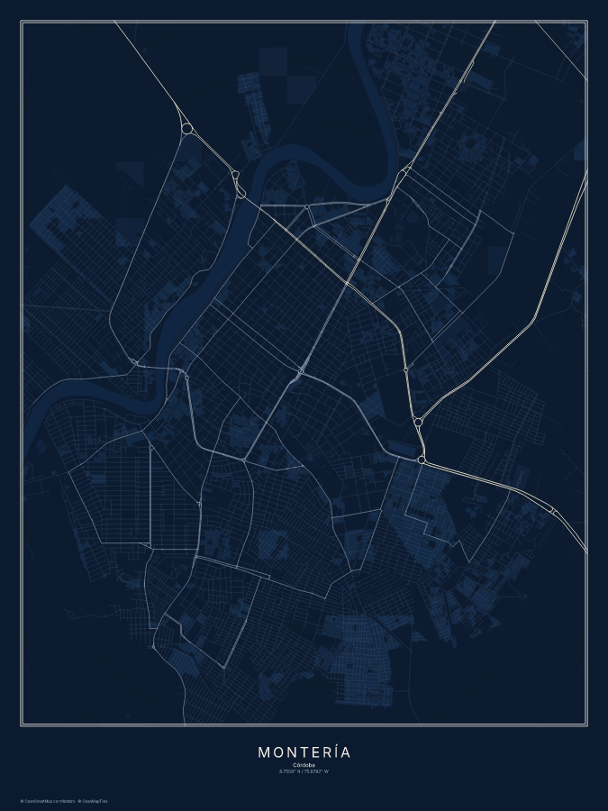 Montería map poster, midnight style