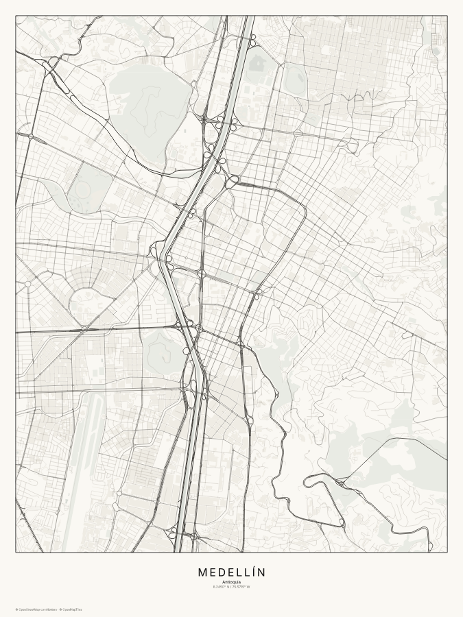Medellín map poster, classic style