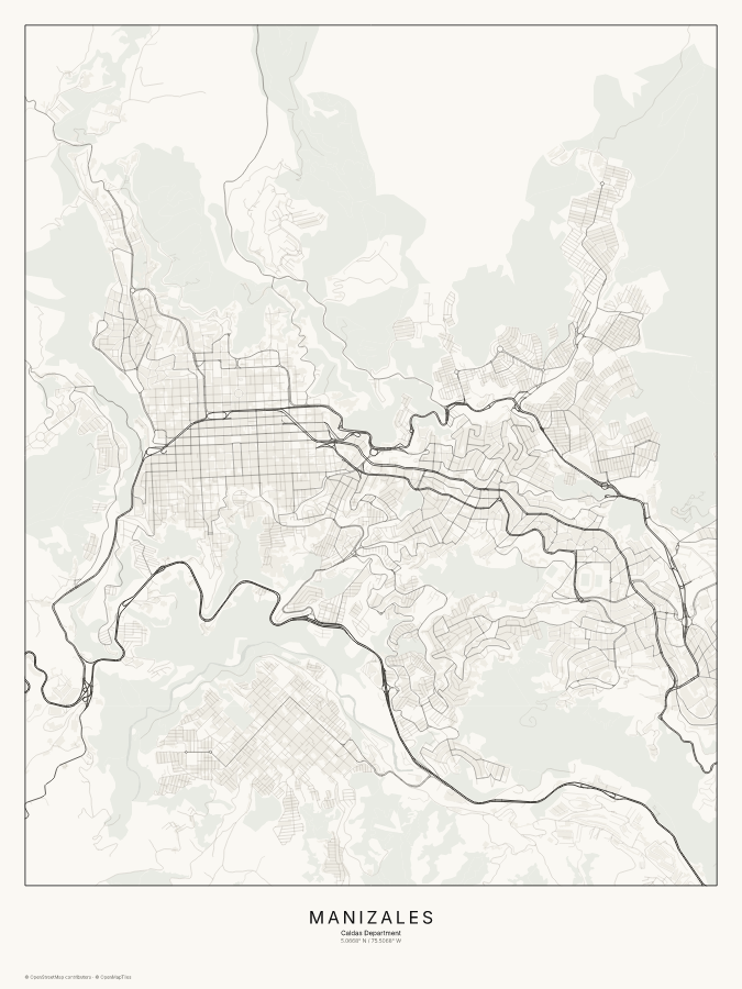 Manizales map poster, classic style