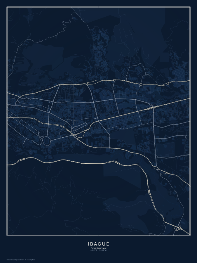 Ibagué map poster, midnight style