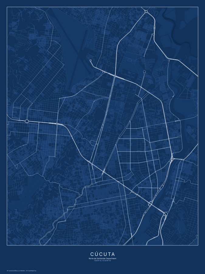 Cúcuta map poster, blueprint style