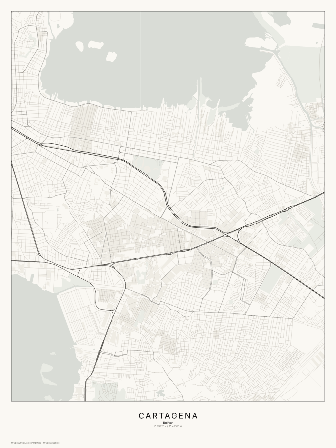 Cartagena map poster, classic style