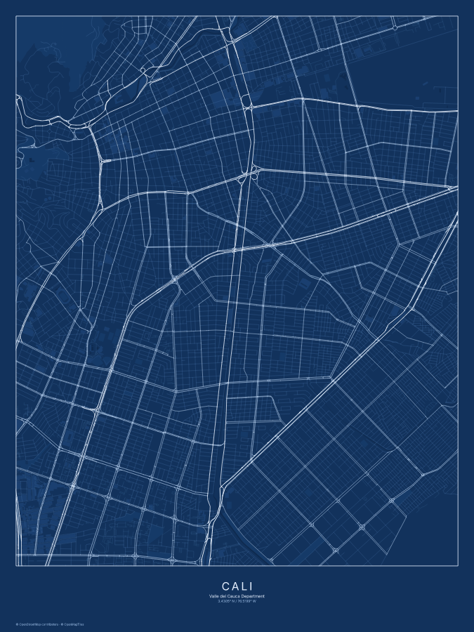 Cali map poster, blueprint style