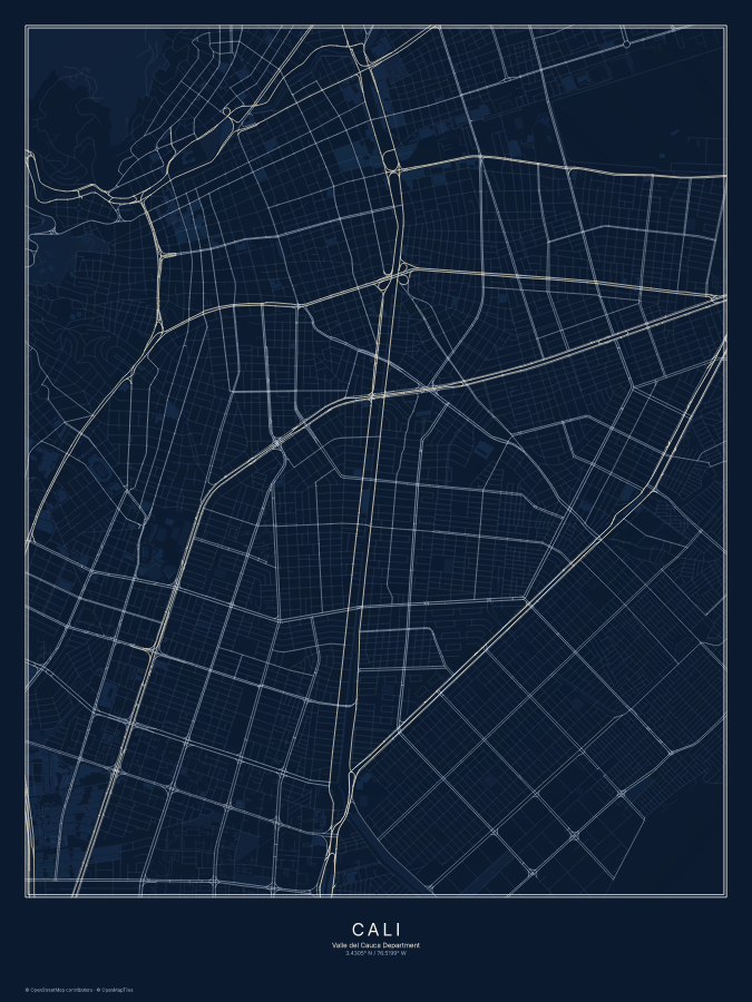 Cali map poster, midnight style