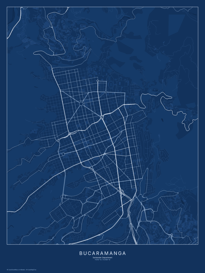 Bucaramanga map poster, blueprint style