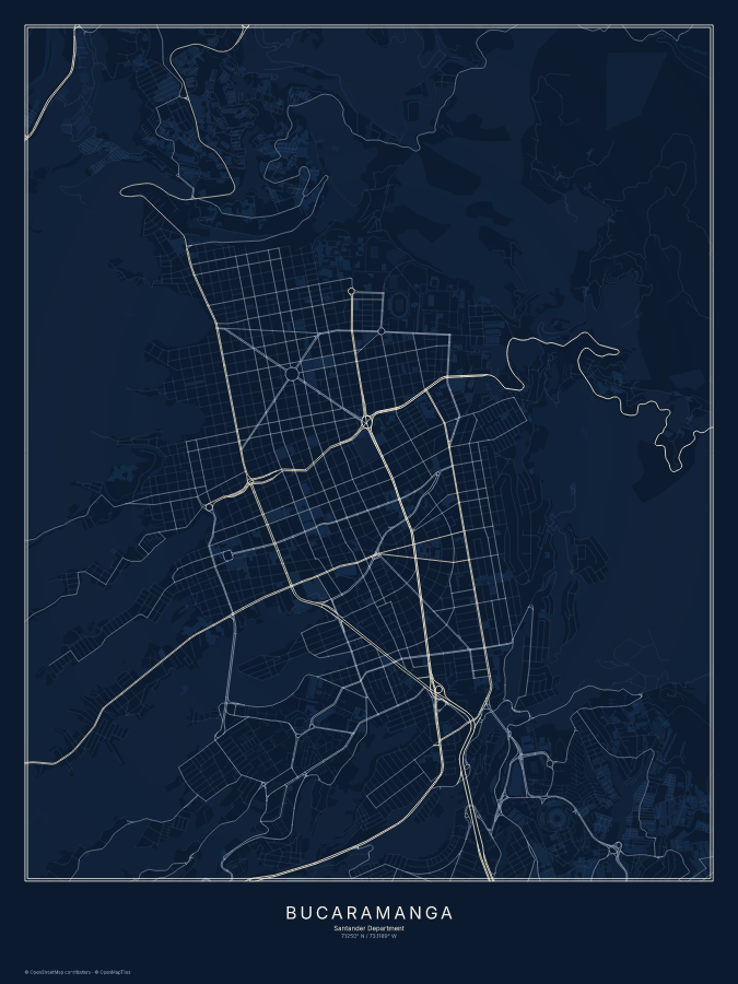 Bucaramanga map poster, midnight style