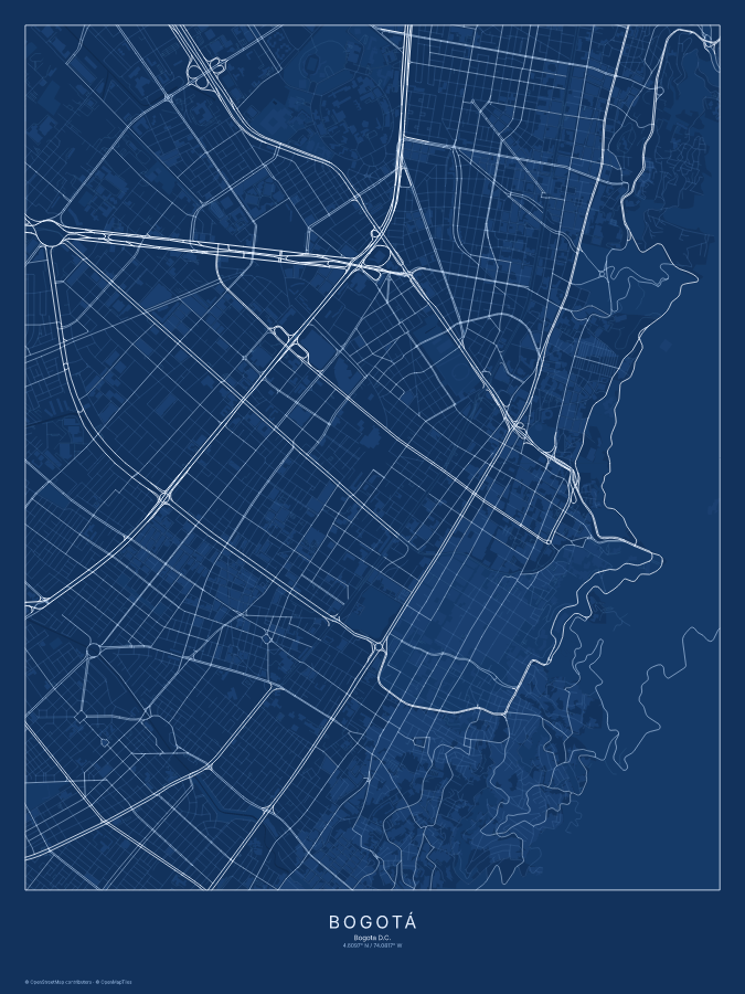 Bogotá map poster, blueprint style