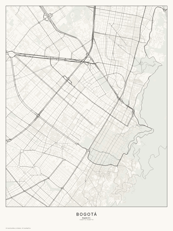 Bogotá map poster, classic style