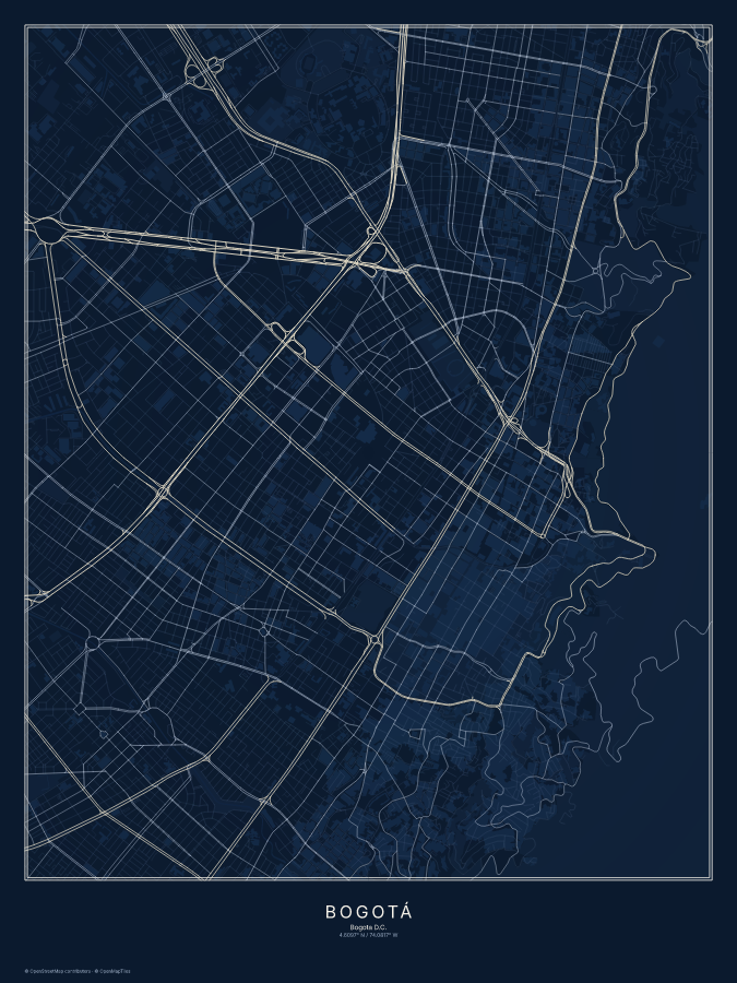 Bogotá map poster, midnight style