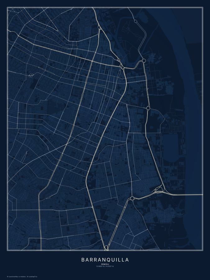 Barranquilla map poster, midnight style