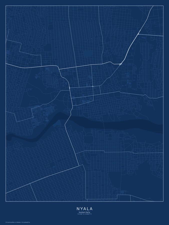 Nyala map poster, blueprint style