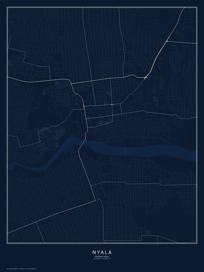Nyala map poster, midnight style