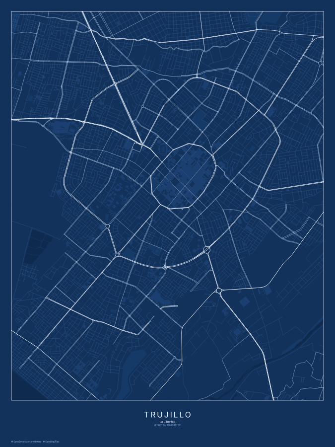 Trujillo map poster, blueprint style