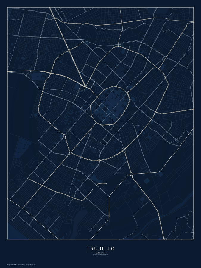 Trujillo map poster, midnight style