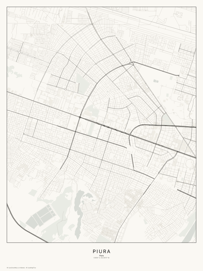 Piura map poster, classic style