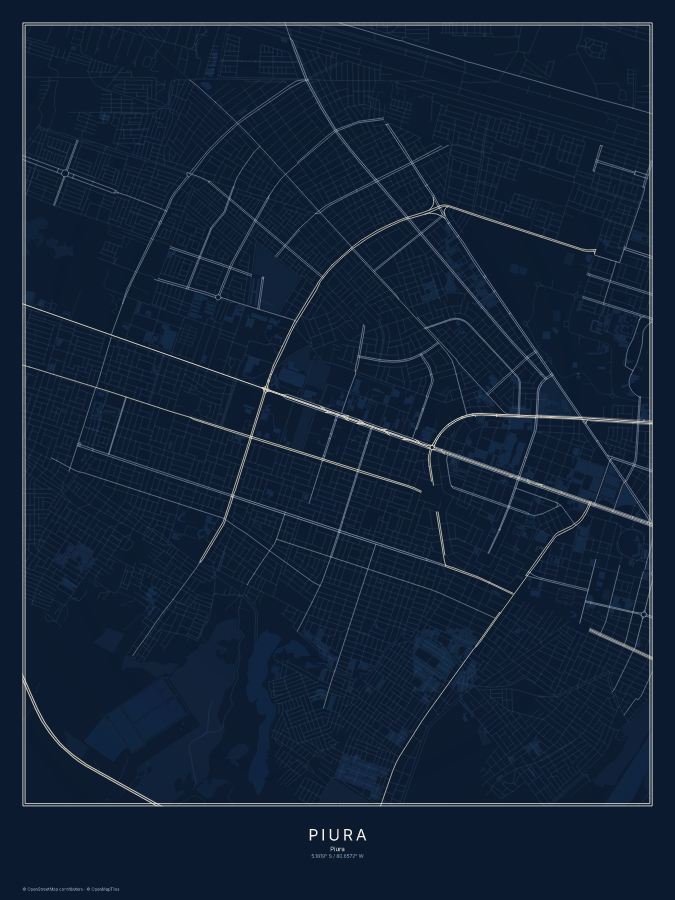 Piura map poster, midnight style