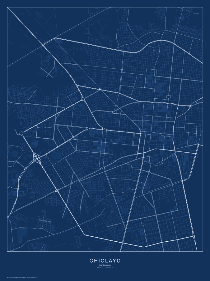 Chiclayo map poster, blueprint style