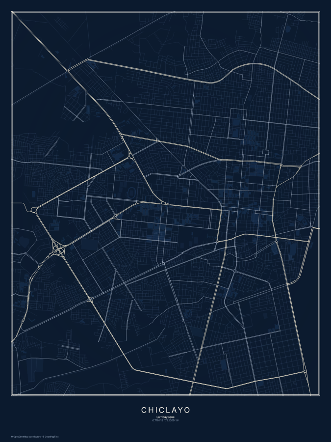 Chiclayo map poster, midnight style