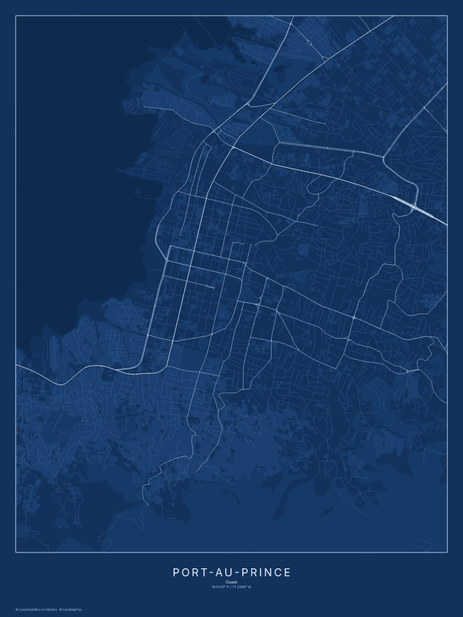 Port-au-Prince map poster, blueprint style