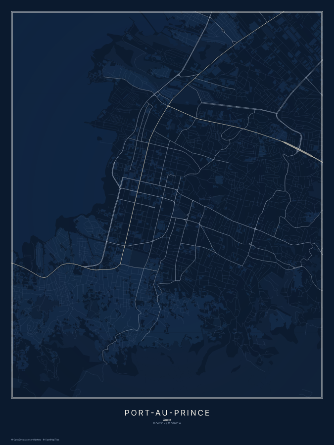 Port-au-Prince map poster, midnight style