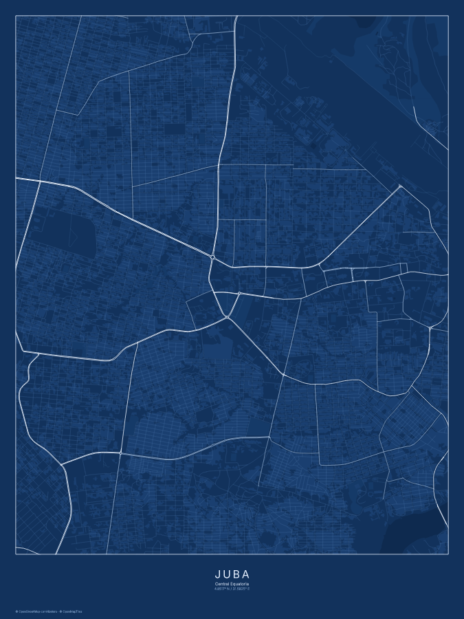 Juba map poster, blueprint style