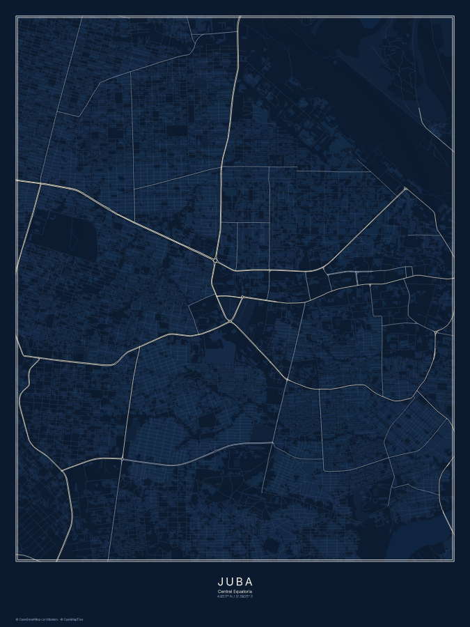 Juba map poster, midnight style