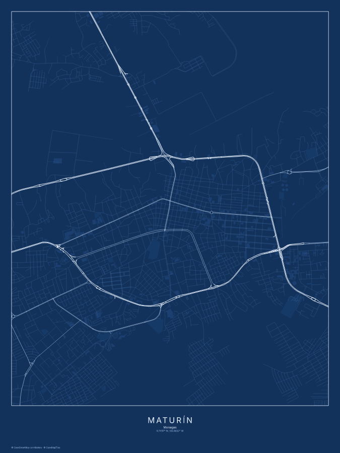 Maturín map poster, blueprint style