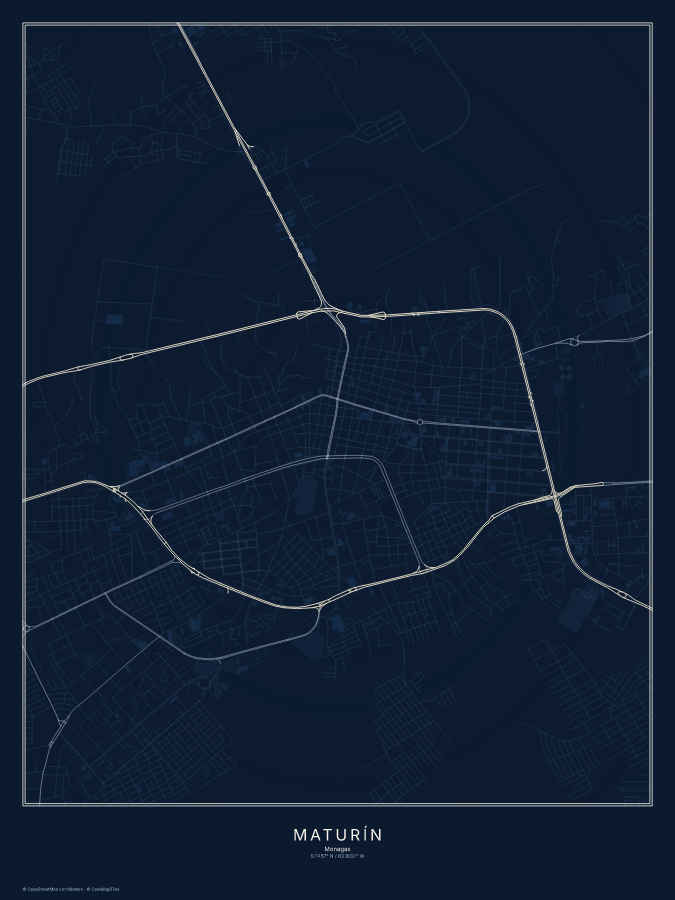 Maturín map poster, midnight style