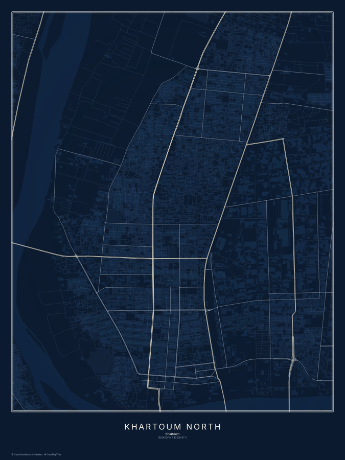 Khartoum North map poster, midnight style