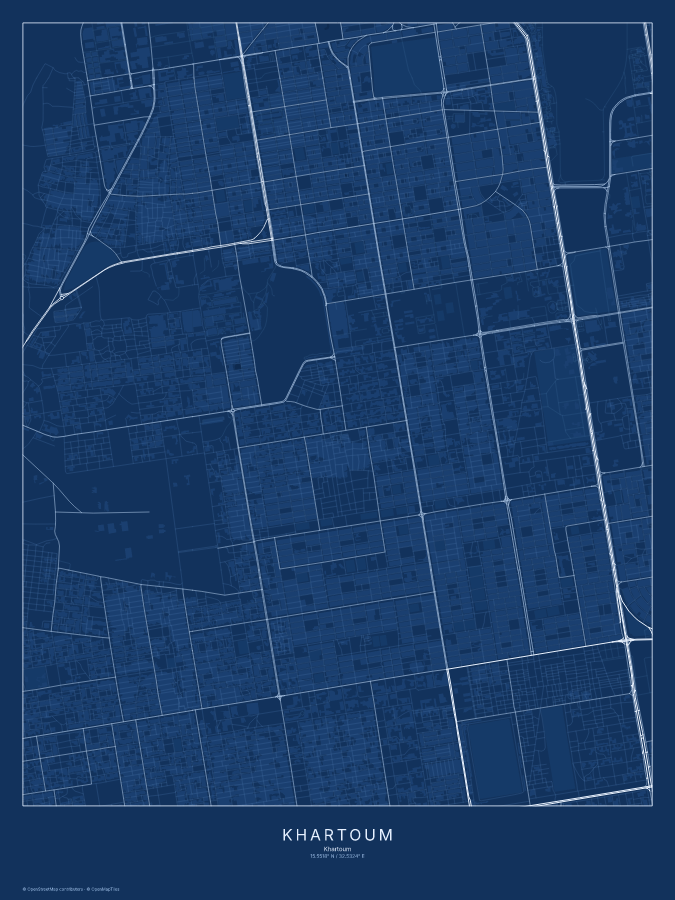 Khartoum map poster, blueprint style