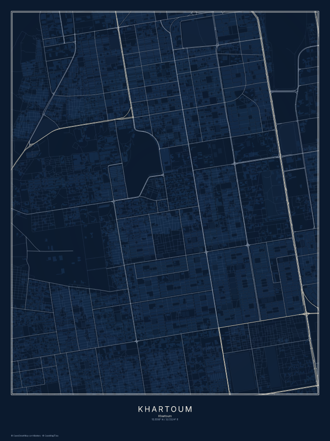 Khartoum map poster, midnight style