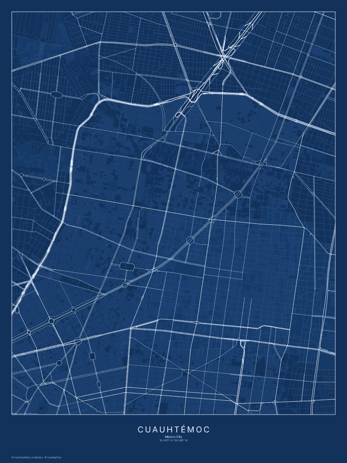 Cuauhtémoc map poster, blueprint style