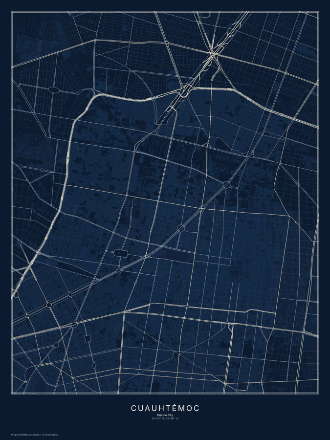 Cuauhtémoc map poster, midnight style