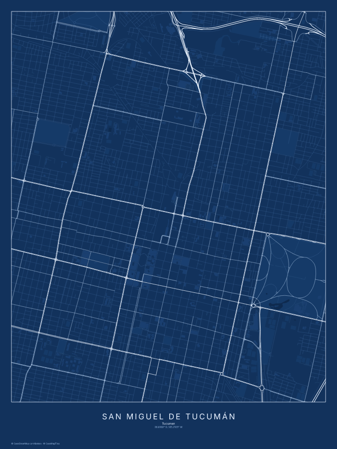 San Miguel de Tucumán map poster, blueprint style