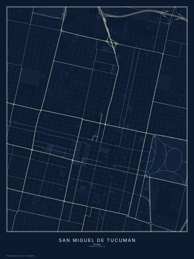San Miguel de Tucumán map poster, midnight style