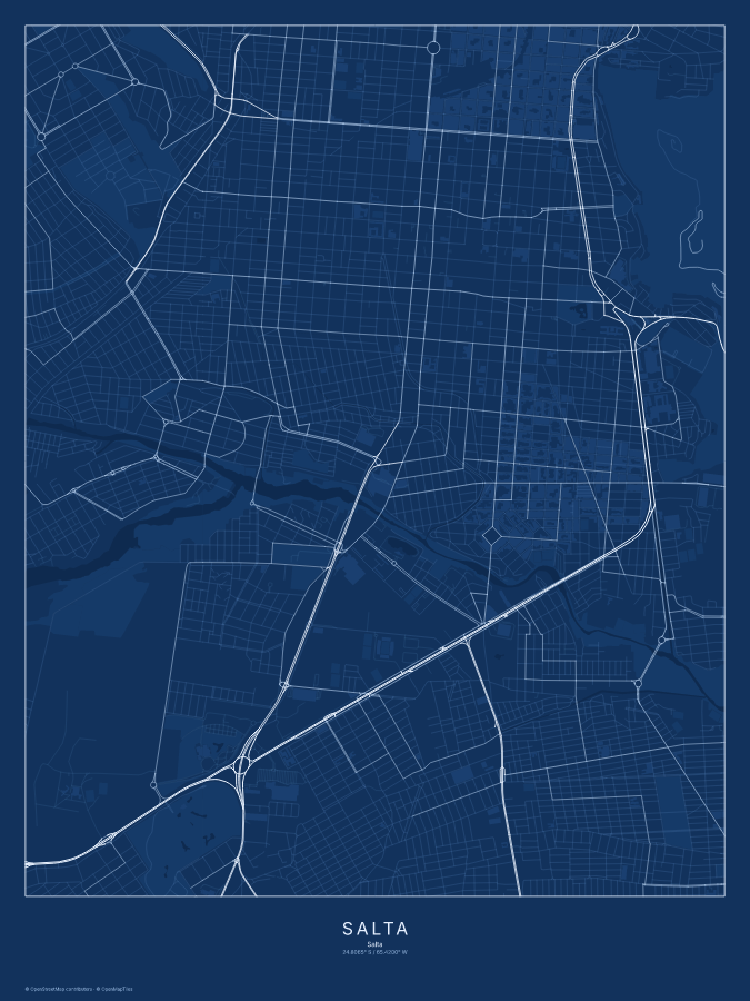 Salta map poster, blueprint style