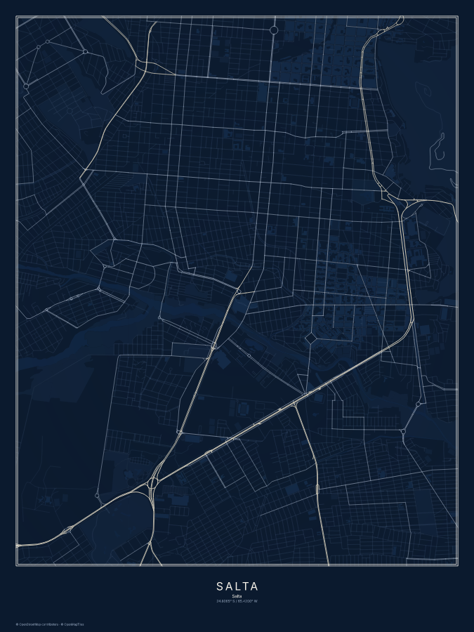 Salta map poster, midnight style