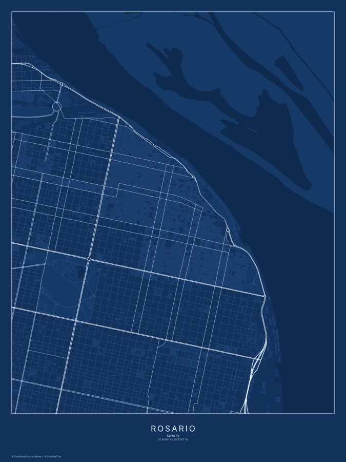 Rosario map poster, blueprint style