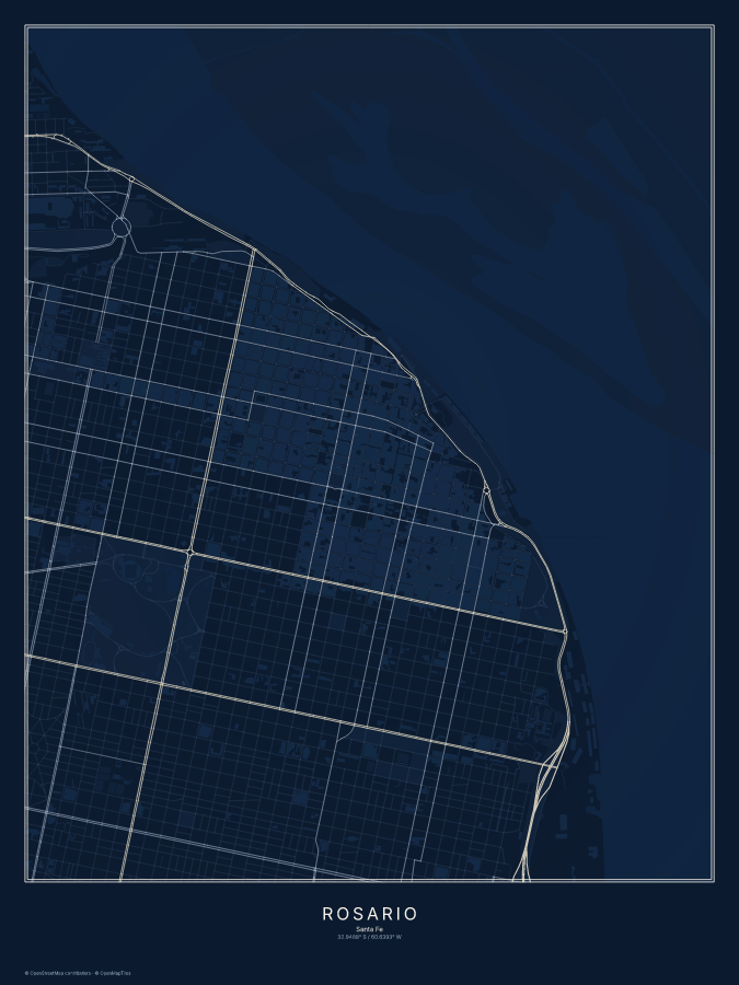 Rosario map poster, midnight style