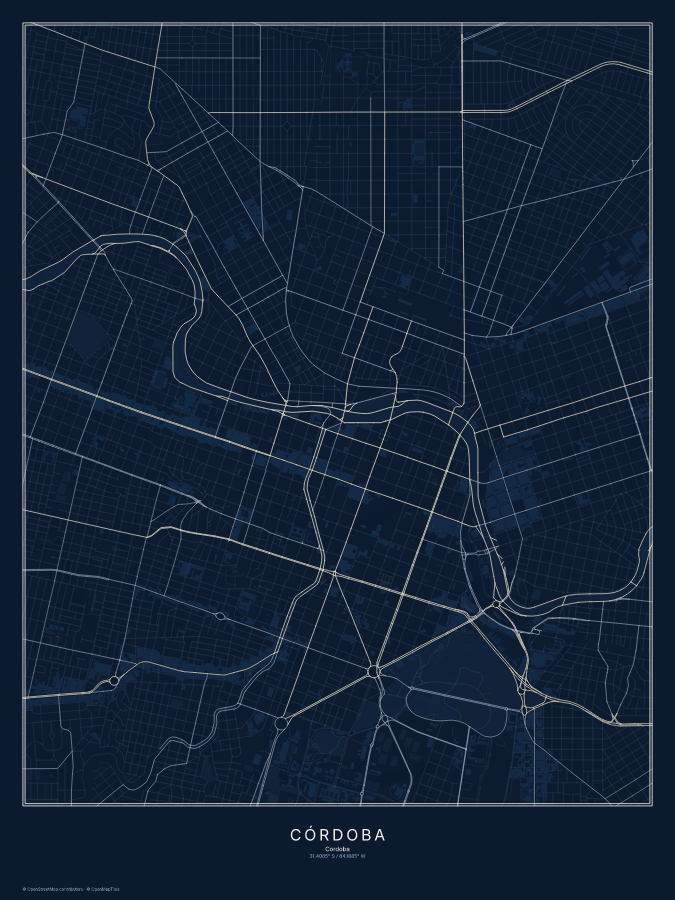 Córdoba map poster, midnight style