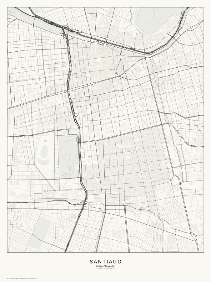 Santiago map poster, classic style