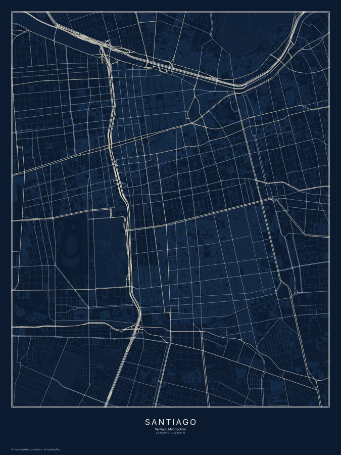 Santiago map poster, midnight style
